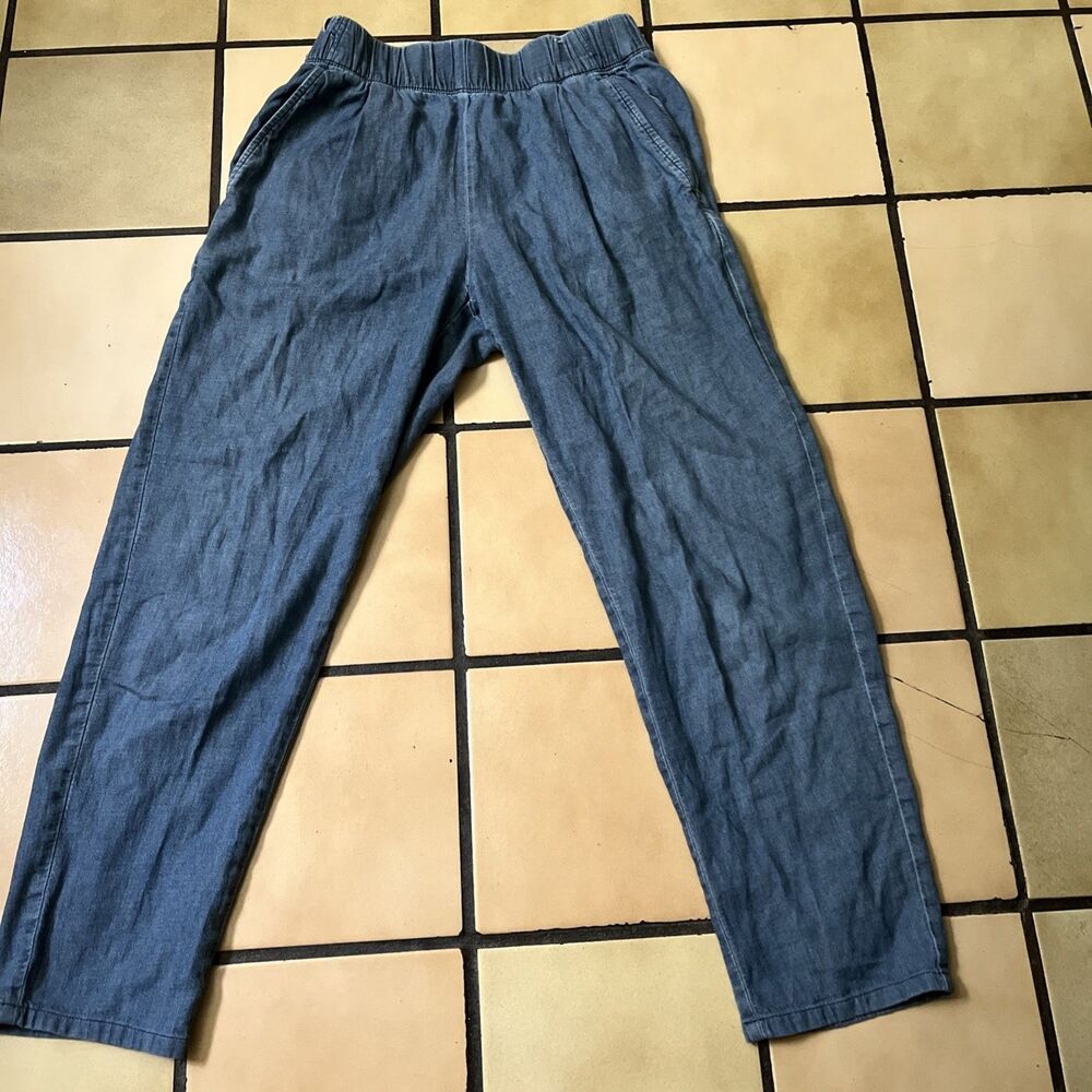 EILEEN FISHER Organic Cotton Pants Sz XXS Chambray Elastic Waist Wide Leg Cozy